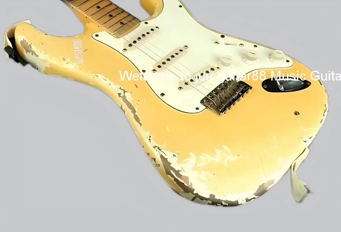 Heavy Relic Yngwie Malmsteen Play Loud Double Deck Electric Guitar Cream Over White, Scalloped Fingerboard, Big Headstock, Tremo