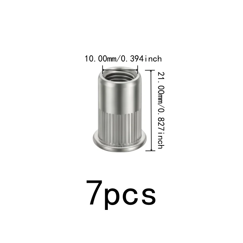 7 pcs M10 Threaded Insert Nuts, Furniture Assembly, Flat Head Knurled Body, Easy Hammer Installation, Multipurpose