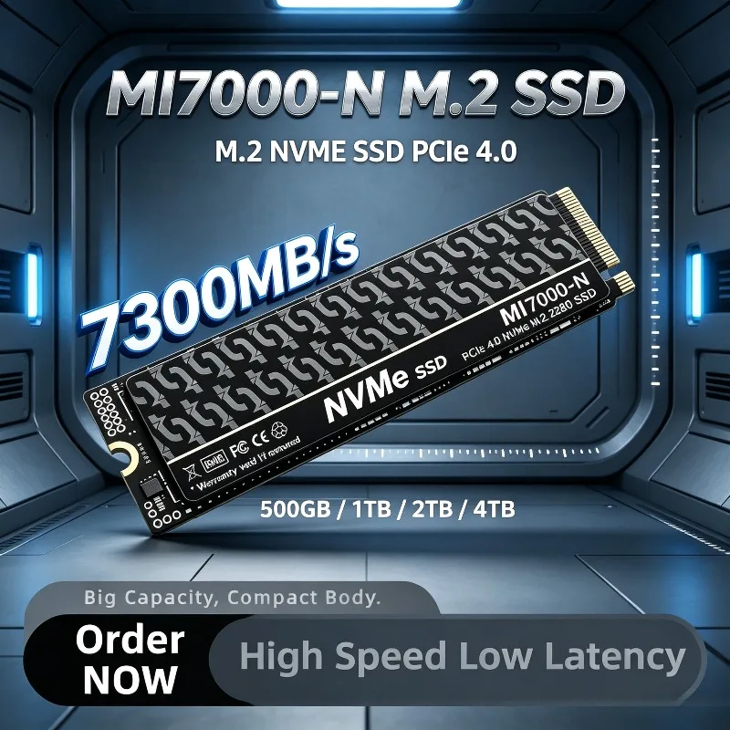 MI7000-N M.2 SSD Hard Disk, 500GB 1TB 2TB 4TB, 7300MB/s NVMe M2 SSD, PCIe 4.0 Internal Solid State Drive, For Laptop Desktop PC.