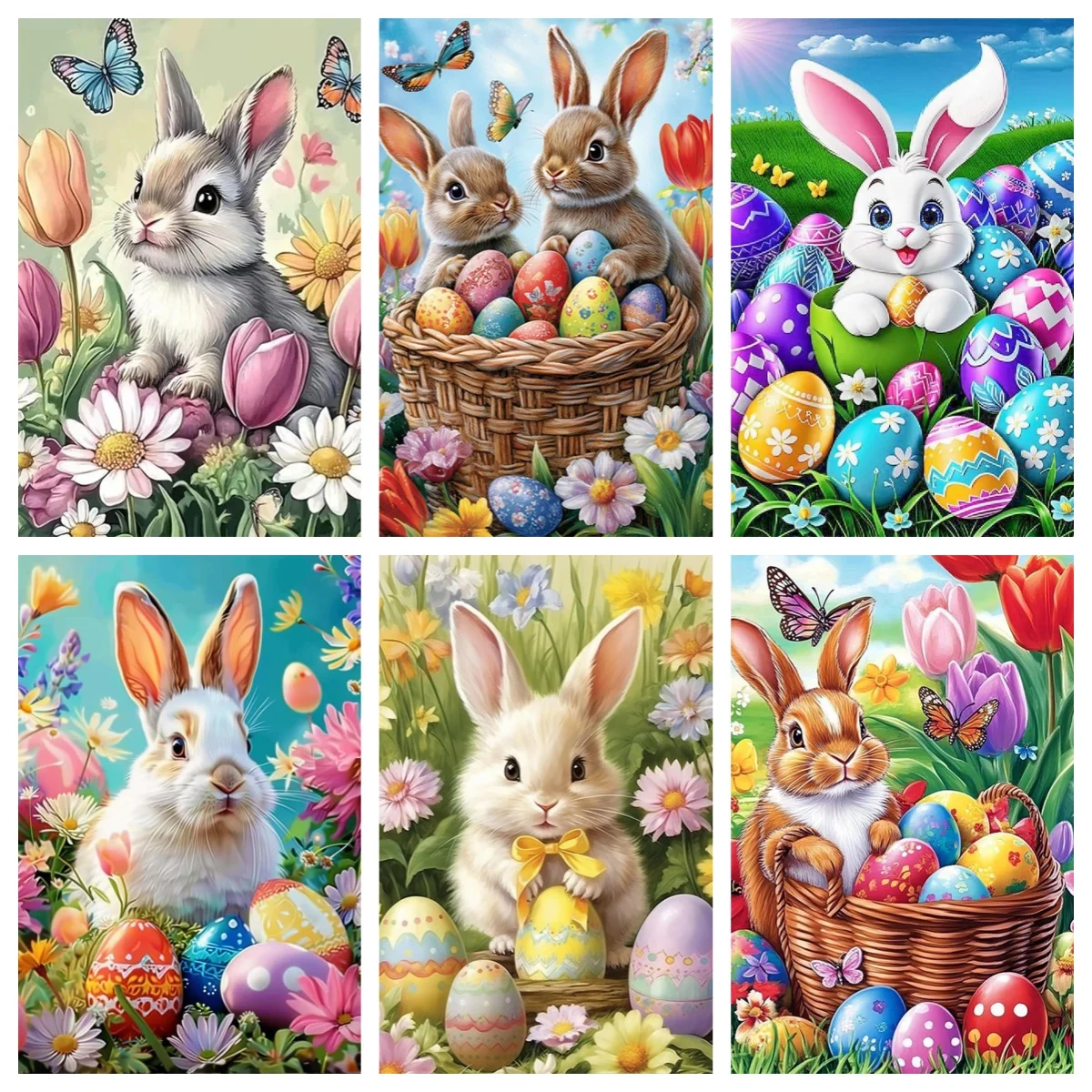 

Full Square Round Drills Diamond Painting Cute Easter Bunny Spring Rabbit Poster , Paint By Diamonds Dot Gem Art Crystal Easy