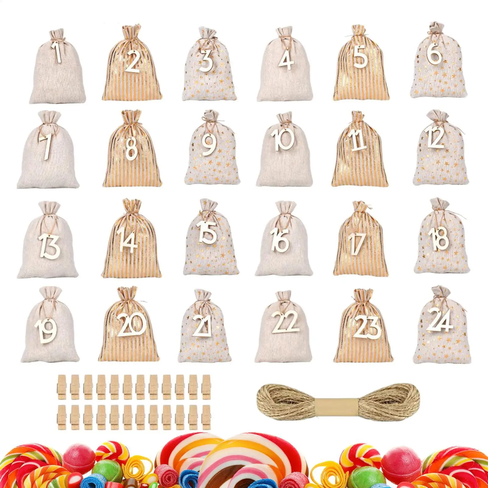 

Рождественские адвент-сумки, 24-дневный праздничный календарь обратного отсчета с цифрами, рождественские украшения, сумки для угощений для взрослых, детей, любителей