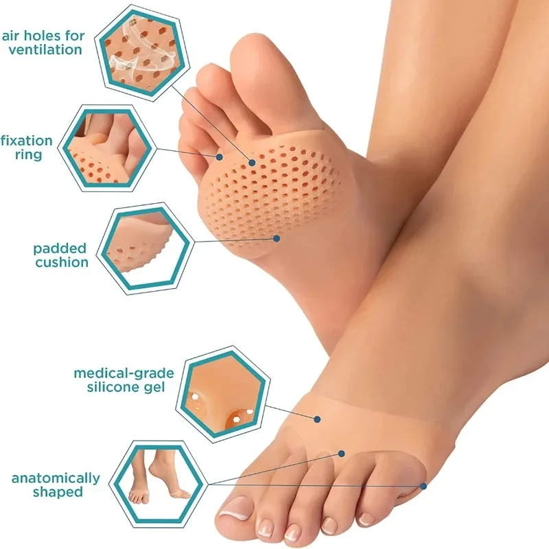 Protectores de talón de silicona, almohadillas de gel para el metatarso, cojín para el antepié para mujeres y hombres, almohadilla de confort para pies para correr, fitness y senderismo