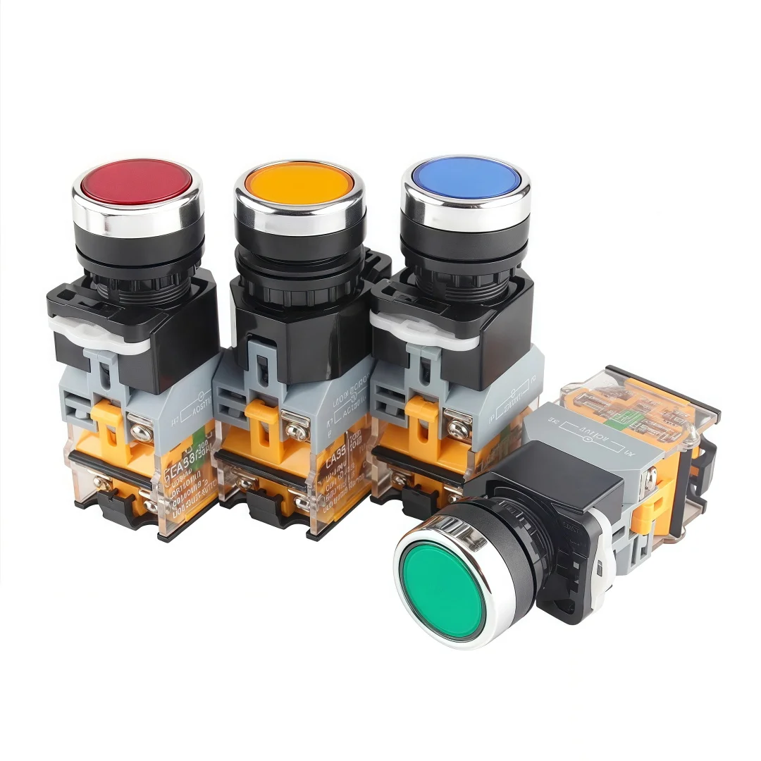 LA38 22mm Power Push Button Switch 1NO 1NC Instantaneous 220V LED Indicator Light For Electrical Industrial Panelboard