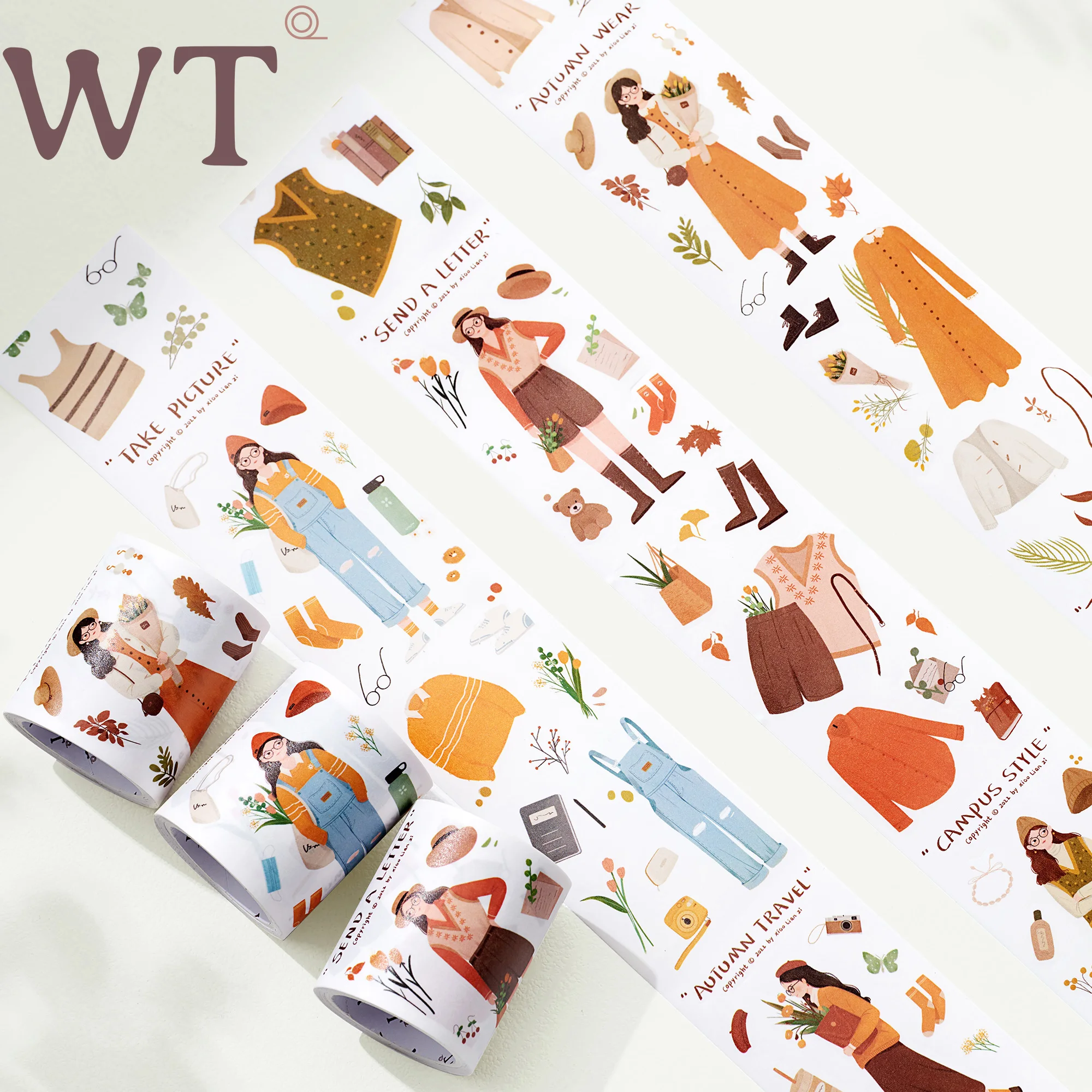 WT Original Washi Tape Set 3pcs/set 5cm Wide Fall Breeze Figure Decorative Sticker Scrapbooking Background Material 5M