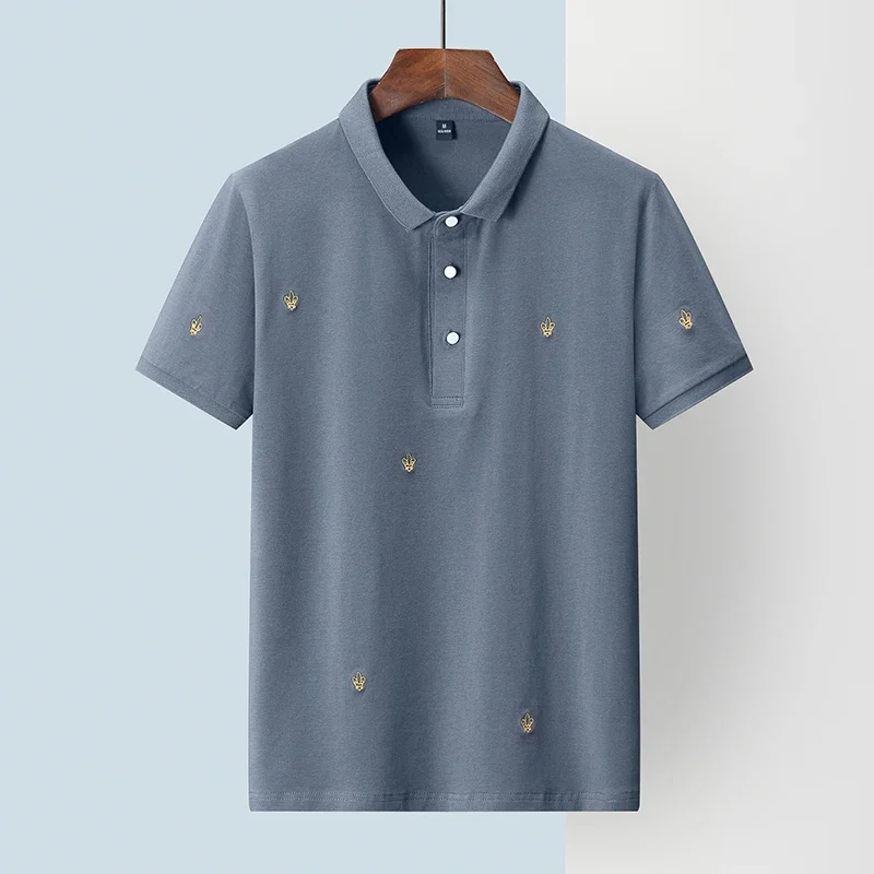 2024 New Summer Fashion Men's Embroidered Button Round Neck T-shirt Summer Simple Short Sleeve Business Slim Fit POLO Shirt Top