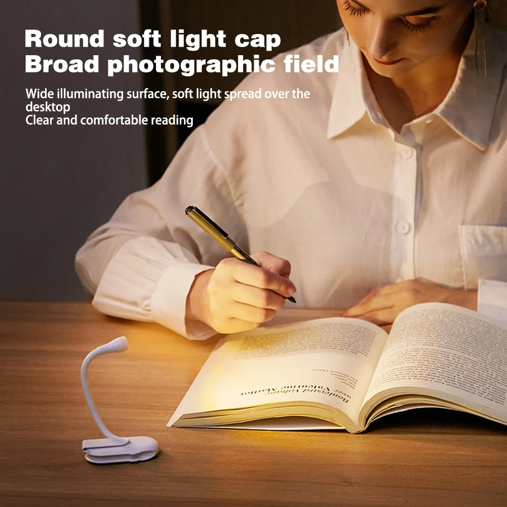 Luz de leitura LED recarregável com clip, proteção para os olhos, luz noturna, 360 ° Rotatable Desk Lamp para viagens, Home Book Light, Hot