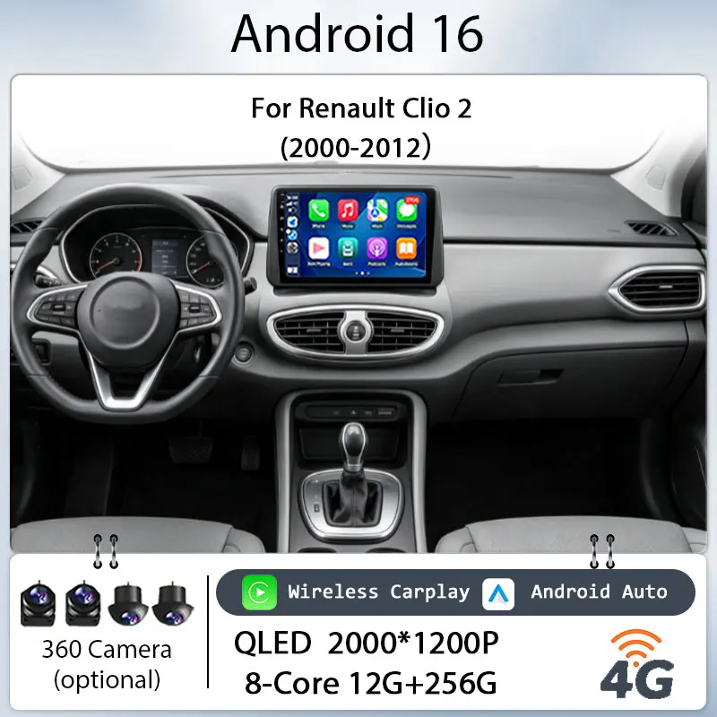 9 Inch Android 16 for Renault Clio 3 2005‑2014 Car Stereo IPS HD Wireless CarPlay GPS Navi BT WiFi Multimedia Entertainment LHD