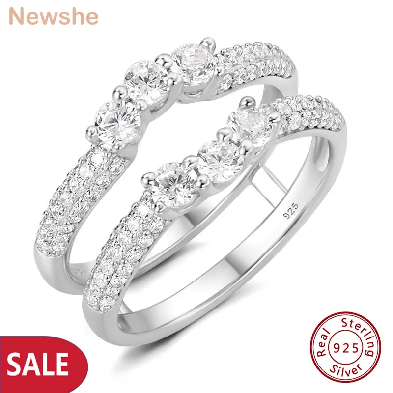 

Newshe твердое серебро 925, обручальные кольца, усилитель для женщин, обручальное кольцо, соединенное кольцо, защита, кубический циркон, распродажа