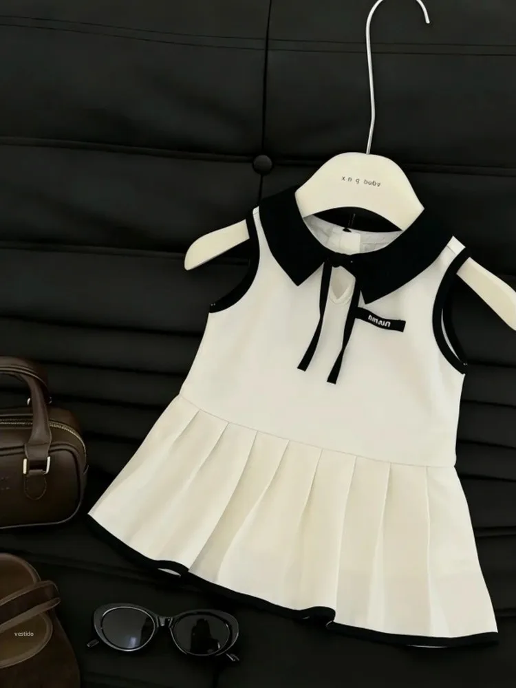 Vestido de Verão Plissado para Meninas 2026 Novo, Estilo Princesa Doce, com Top Colete e Saia, Vestido Colete Sem Mangas para...