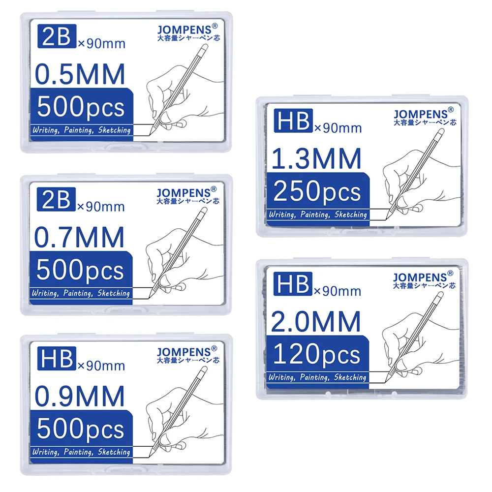 2B/HB 0.5 0.7 0.9 1.3 2.0mm Large Capacity Boxed Packaging Mechanical Pencil Lead for Drawing Writing Stationery Supplies