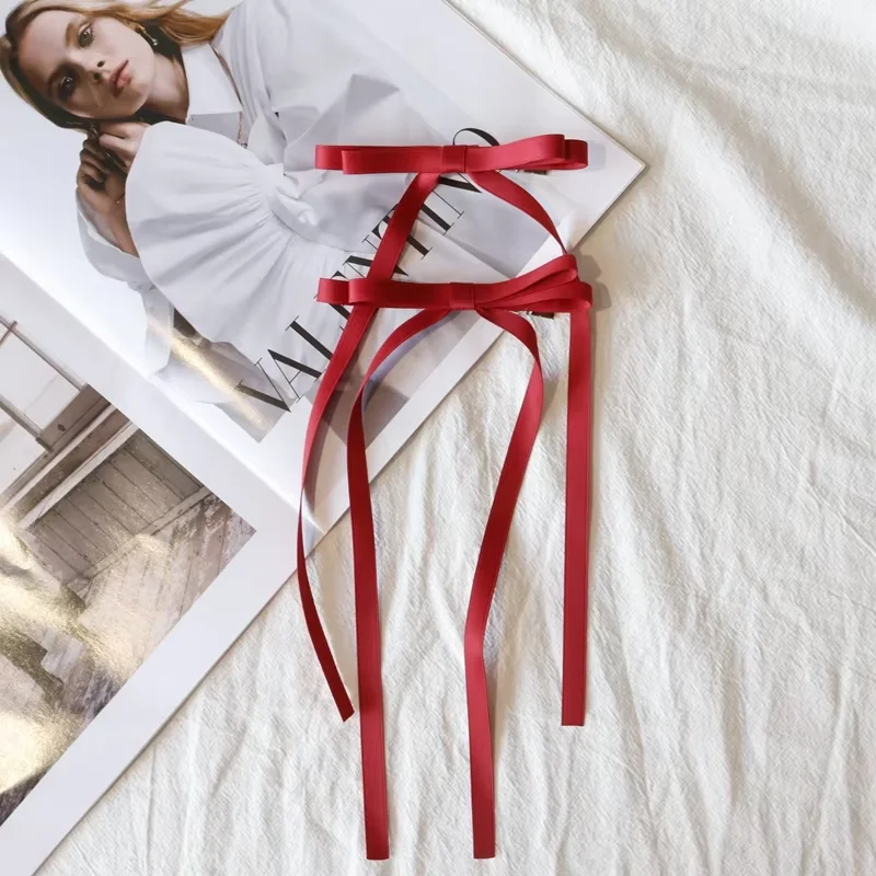 Gymdream Store 2Pcs Sweet Long Hairpins Ribbon Tassel Bowknot Hair Clip for Women Hair Braid Girl Party Barrettes Adult Headwear Accessories