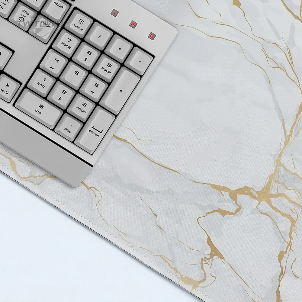 Mouse Pad Gaming White Gold Marble XL New Computer Home Mousepad XXL Natural Rubber Soft Non-Slip Office Desktop Mouse Pad