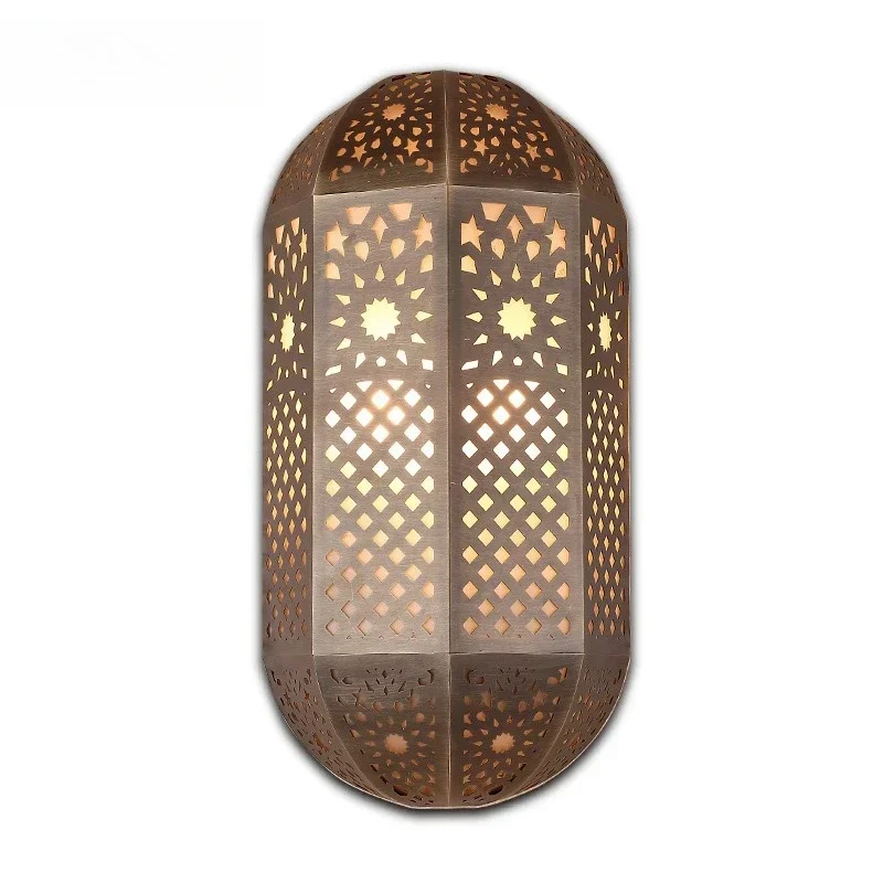 Moroccan style aisle light Exotic villa porch light Balcony copper retro solder hollow carved wall lamp