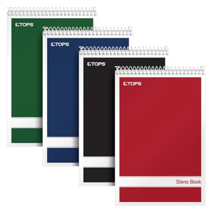 

Steno Pads 4 Pack, Spiral Steno Notebooks, Gregg Rule for lists, 80 Sheets Each,,Assorted Covers, Take Notes for School, Colleg