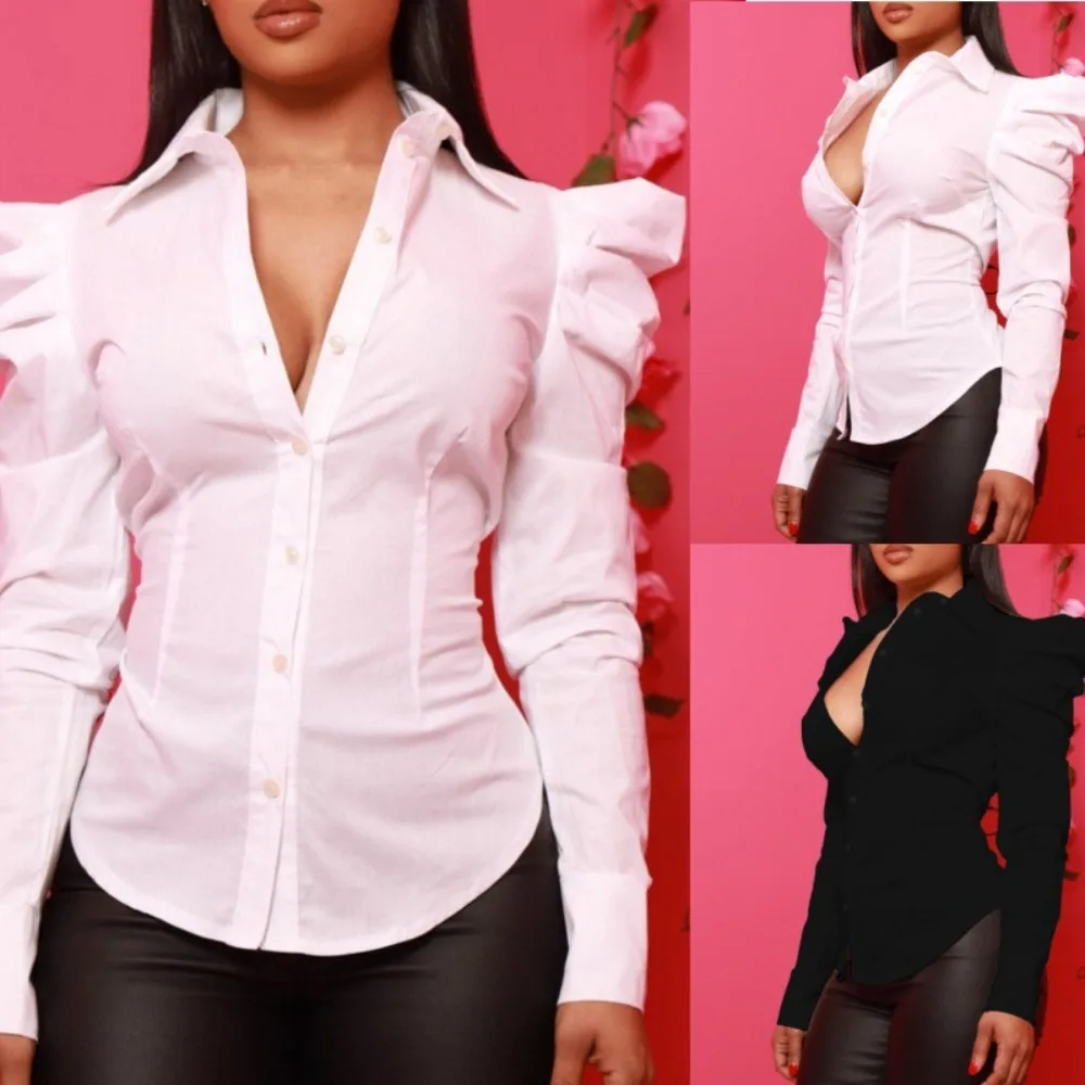 

The super fashionable and minimalist long sleeved solid color slim fit shirt in autumn is a must-have for women's ultimate charm