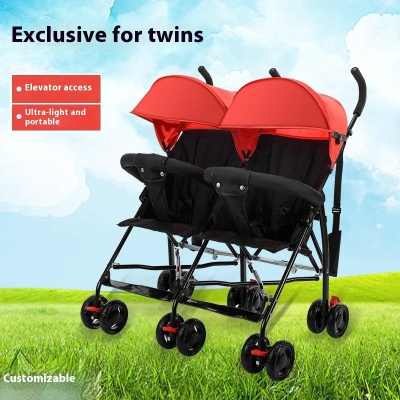 

Детская коляска для близнецов — сверхлегкая складная коляска с двойным зонтиком для близнецов и сестер, компактный дизайн с двумя сиденьями