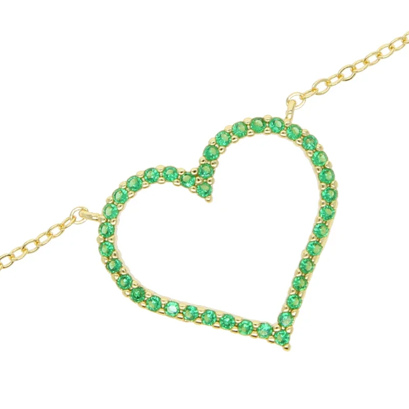 Big Green Hollow Pendant Micro Pave Bling Cz Delicate Link Chain Necklace for Women Luxury Sparking Fashion Valentine's Day Gift
