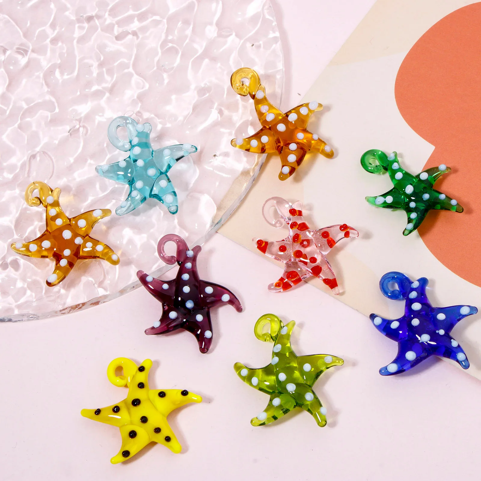 DoreenBeads 2PCs Starfish Lampwork Glass Pendant Colorful Charms DIY Making Necklace Earrings Bracelet Jewelry Accessories