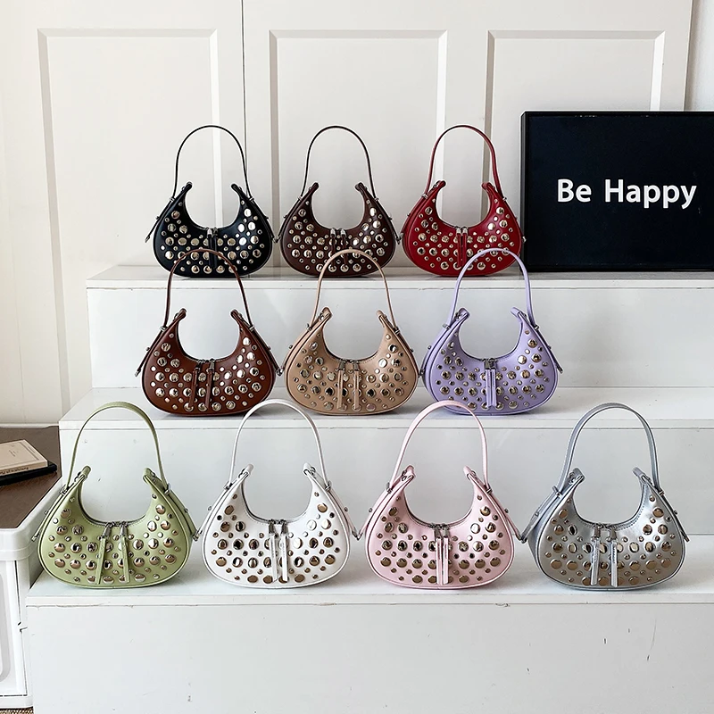 

Новые модные женские сумки-тоут из искусственной кожи с заклепками и молнией, универсальные, для вечеринок, хит продаж 2026 года, изысканные, с верхней ручкой