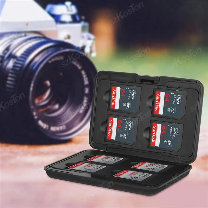 Funda impermeable para tarjeta SD, soporte para tarjeta Micro SD, espuma suave, Interior, caja de almacenamiento con cordón, 12 ranuras