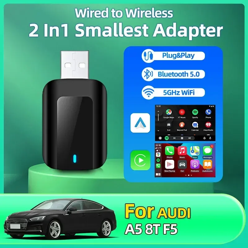 Для Audi A5 8T F5 Новый адаптер Smart AI Box Carplay Беспроводной Android Auto Fota Обновление Wi-Fi Plug and Play Модный и портативный