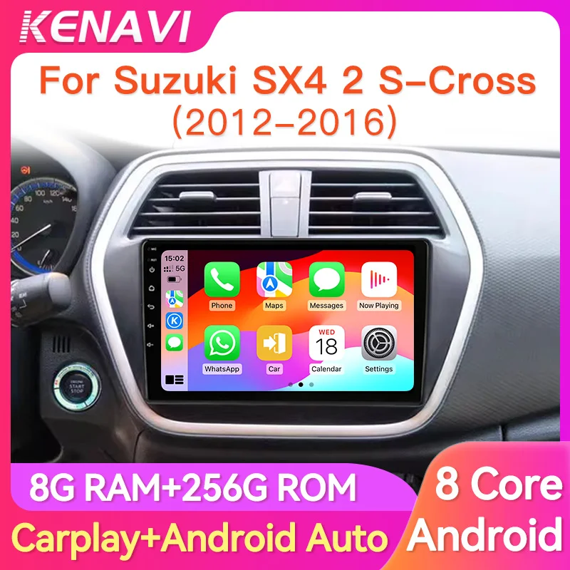 Car Stereo Radio For Suzuki SX4 2 S-Cross 2012-2016 Lntelligent Multimedia Player GPS Wireless Carplay Android13 Auto Head Unit