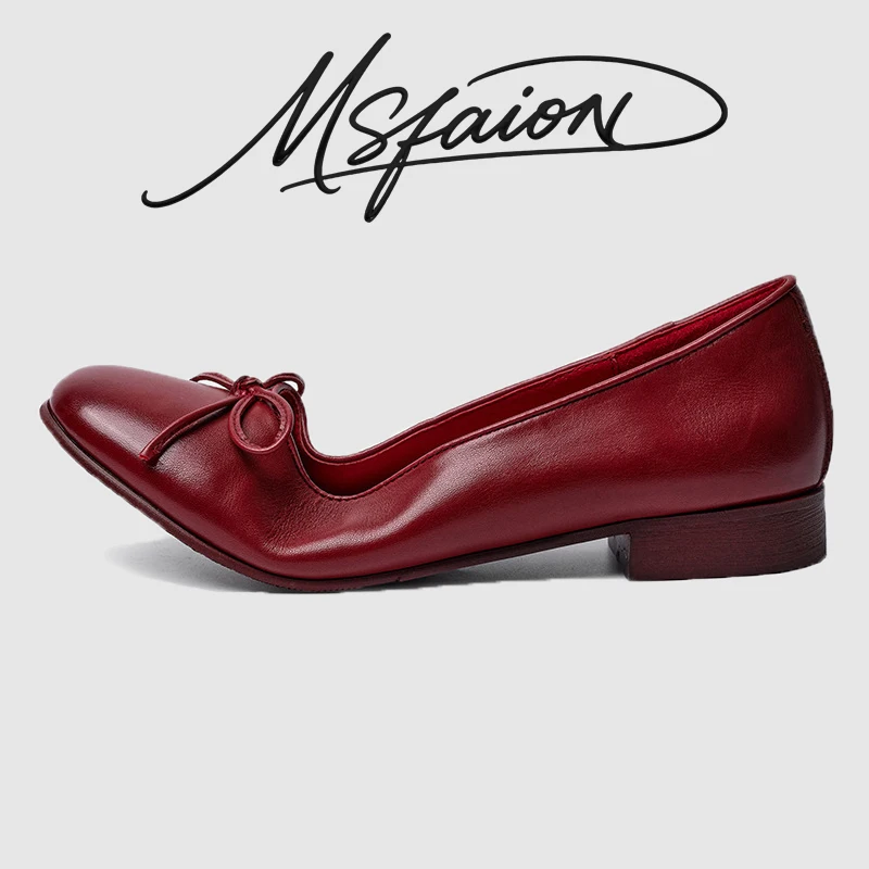 

Women's Pumps Soft Leather Bow Flats 2026 Round Toe Slip-on Casual Shoes French Style Comfortable Flat Footwear Red Black