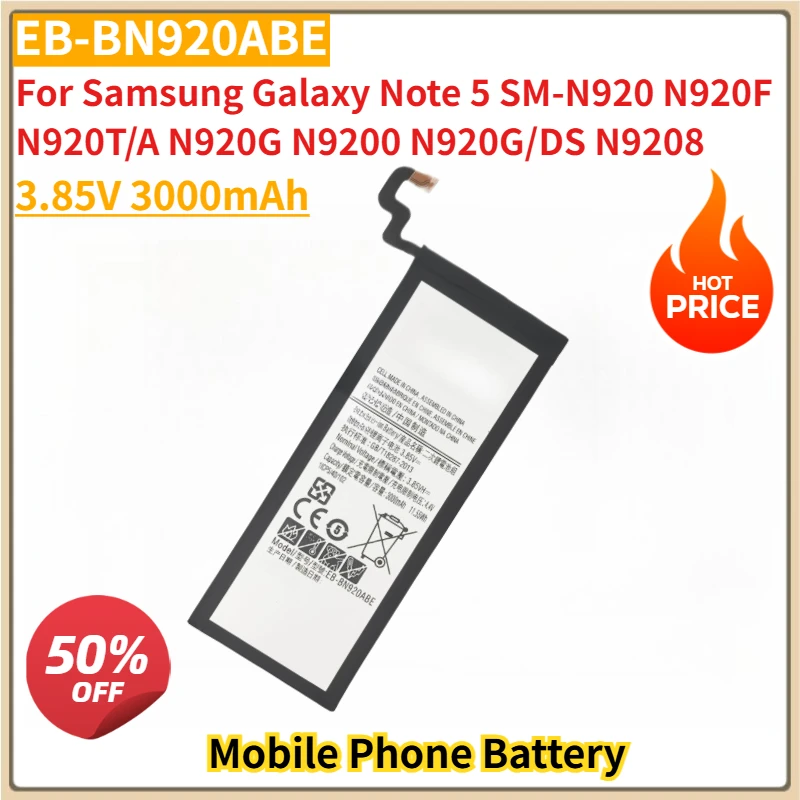 

New EB-BN920ABE 3.85V 3000mAh Replacement Mobile Phone Battery for Samsung Galaxy Note 5 SM-N920 N920F N920T/A N920G N9200 N920G