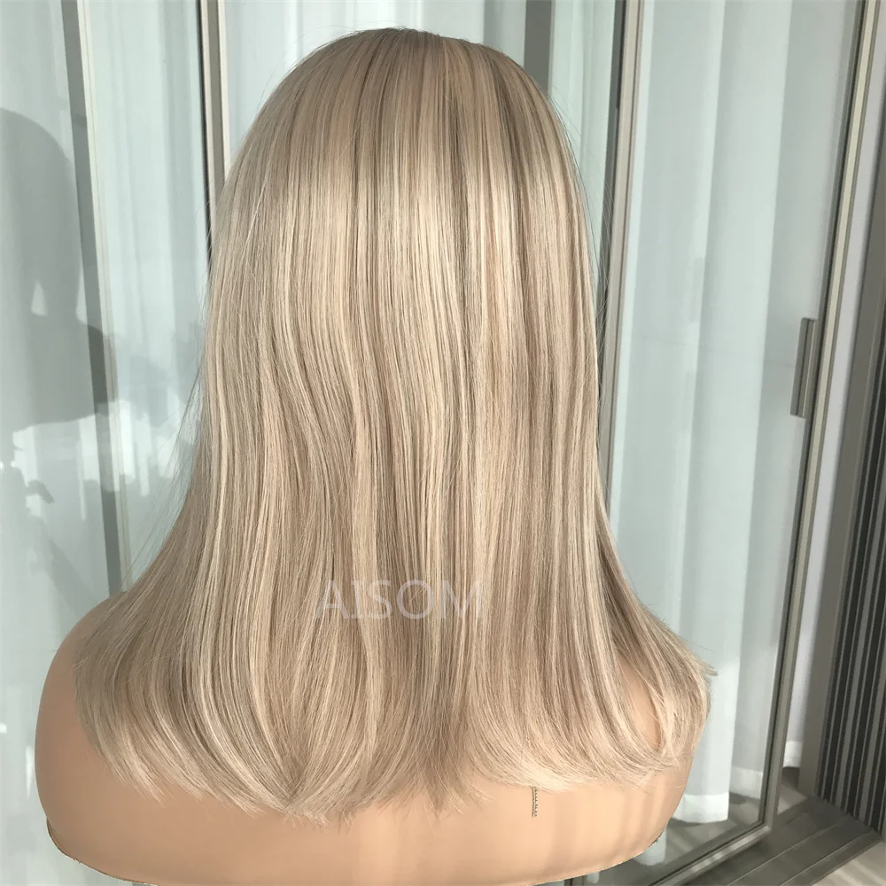 Highlight Brown Short Bob Synthetic Hair Lace Wigs for Women 13x4 Lace Front Glueless Fiber Wig Pre Plucked Bob Cut Wig