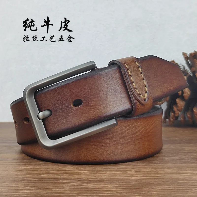 

Maikun Men's Genuine Leather Belt Pin Buckle Business Casual Belt Fashion Vintage Top Layer Cowhide Handmade Belt