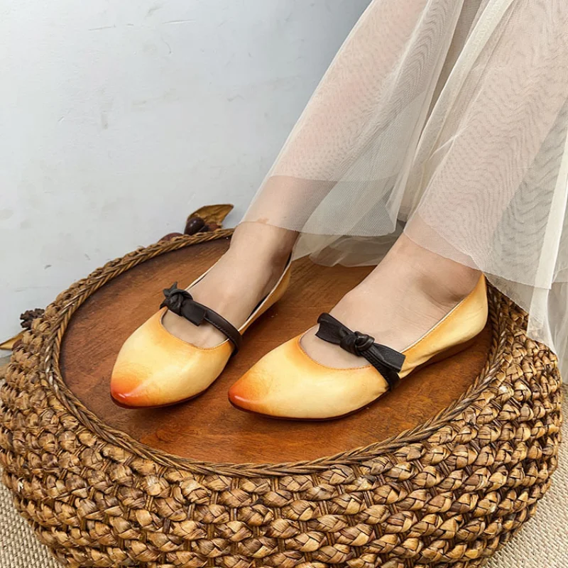 

Loafers Women Leather Shoes Low heels Soft Ballat Flats Slip On Lazy Shoes Pointed Toe Genuine Leather Handmade Girl Spring Shoe