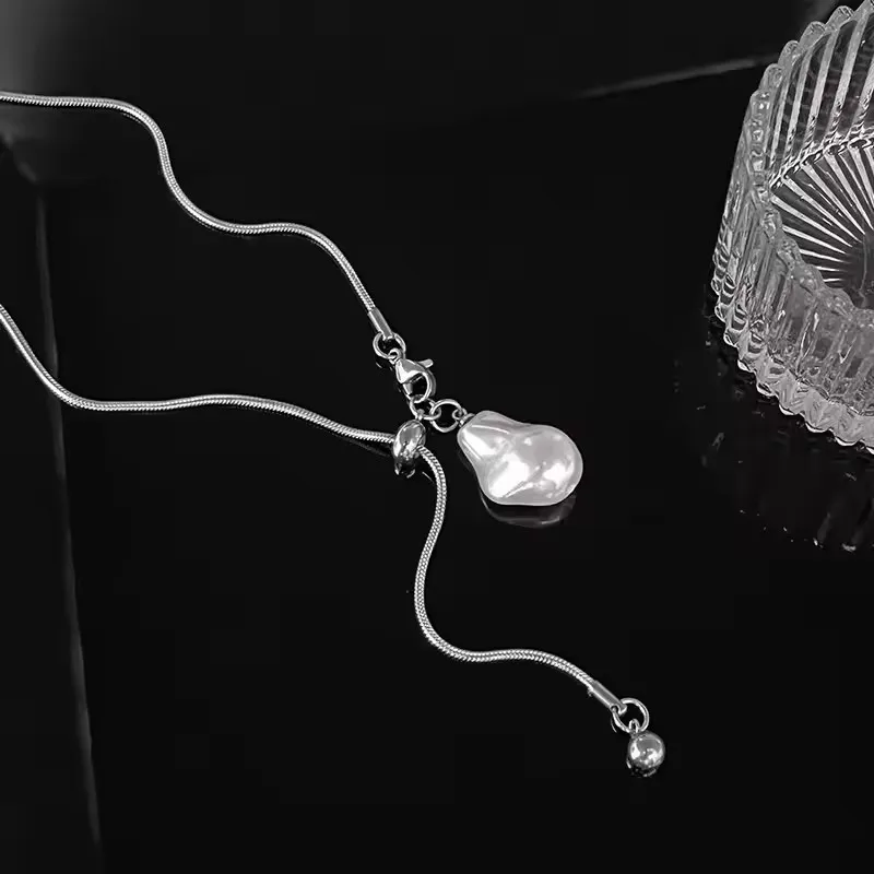 الباروك اللؤلؤ قلادة الفولاذ المقاوم للصدأ قابل للتعديل سلسلة طويلة سترة قلادة للنساء اكسسوارات الأزياء والمجوهرات بالجملة #1