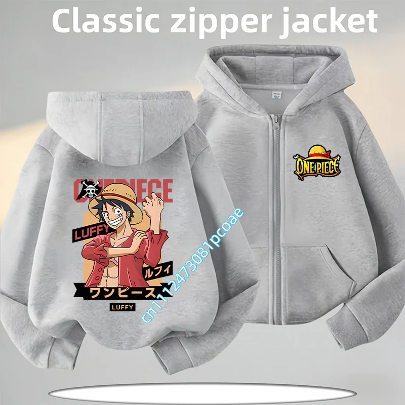 OnePiece Kids' Zip-Up Hoodie (Fall/Winter 2026) Featuring Luffy/Chopper Prints—casual, Cute, and Perfect for Outdoor Activities.