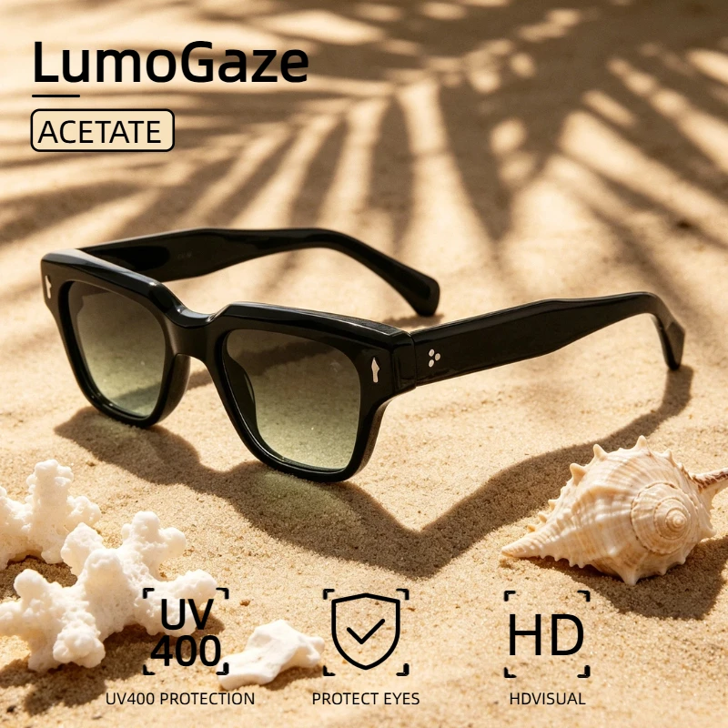 LumoGaze Retro Women's Sunglasses, High-Quality Acetate Fiber Men's Retro Driving Sunglasses, UV400 Nylon Lenses, Oculos De Sol