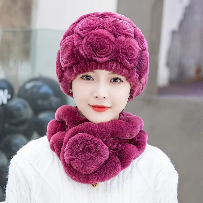 Fur hats for women in winter real ear protectors middle-aged and elderly people autumn warm grandmothers scarves mothers