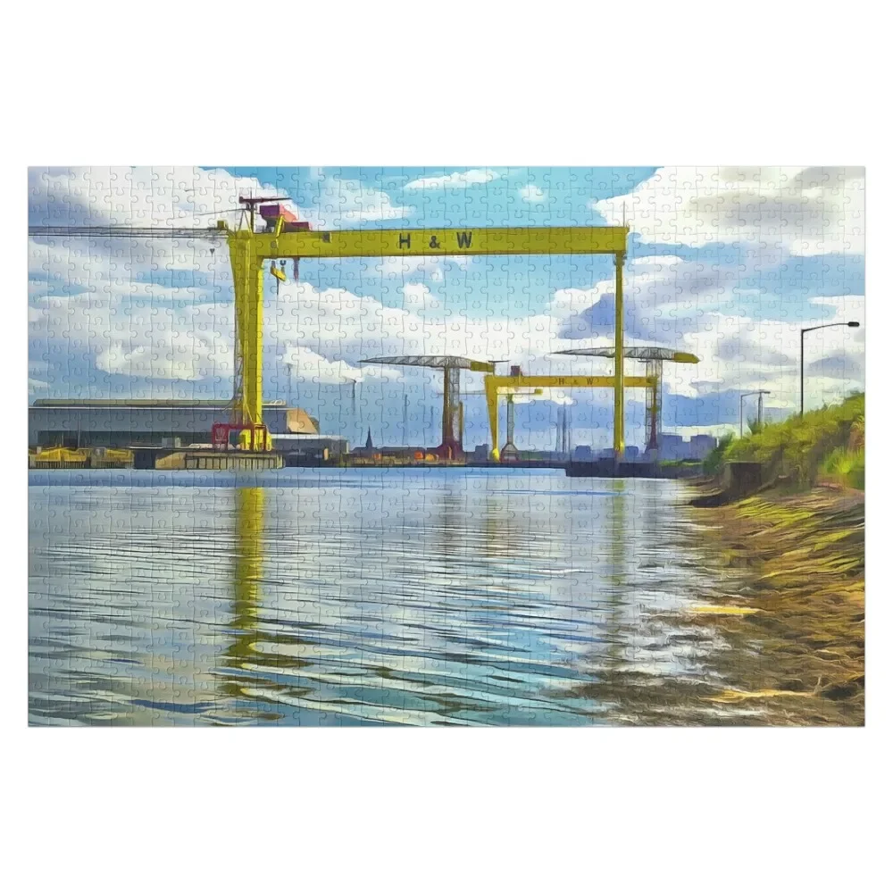 The Cranes of Belfast, Ireland. (Painting) Jigsaw Puzzle Personalised Toys Personalised Name Puzzle