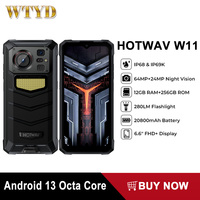 HOTWAV W11 Rugged Phone 280LM Flashlight 6.6'' FHD+ 20800mAh Battery Smartphone 24MP Night Vision 33W Fast Charging Mobile Phone