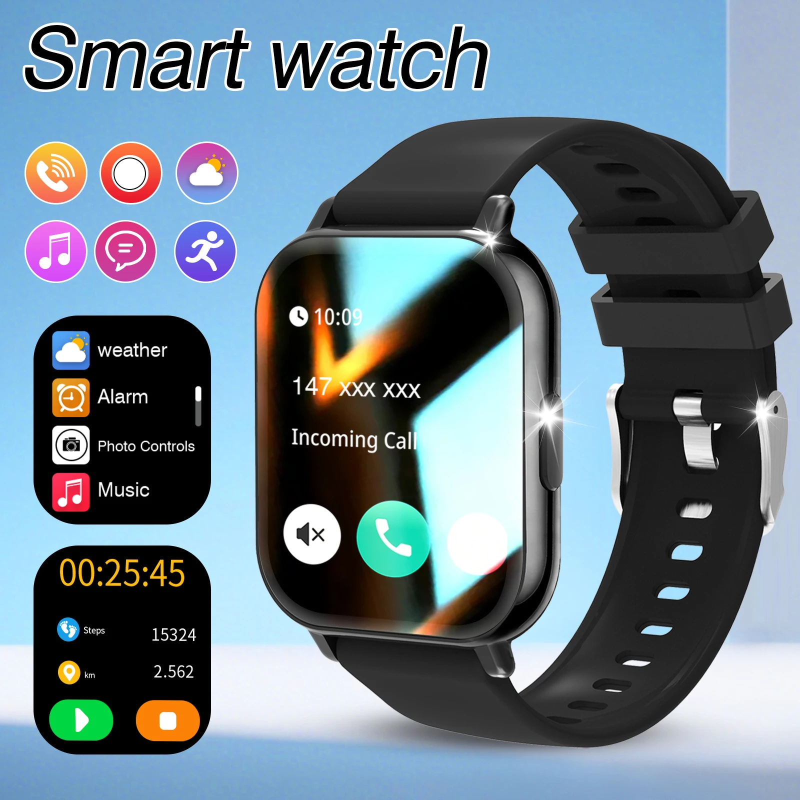 Sports Smart Watch with Message, Answer Make Call Smartwatch, Monitoring, Sports Pedometer, 1.83'' Full Touch Screen Display