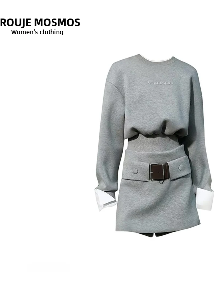 

Корейский комплект больших размеров: топ с длинными рукавами и юбка с высокой талией, модный повседневный наряд для женщин больших размеров.