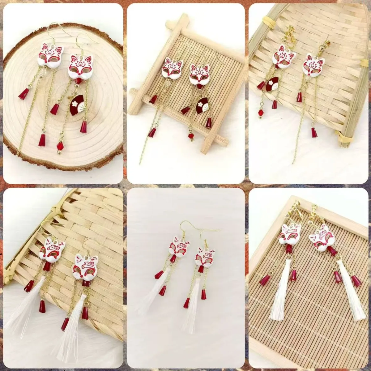 

Vintage Fox Fan Earrings for Women Retro Traditional Chinese Mythology Legendary Animal Shaped Jewelry Long Tassel Ear Clip Gift