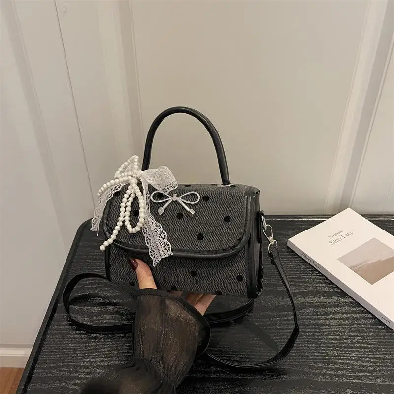Fashion Bowknot Small Square PU Leather Women's Top-Handle Shoulder Crossbody Bag Autumn New Female Handbags Clutch Purse