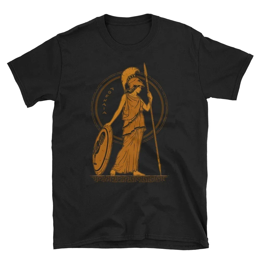 Ancient Greek Goddess Athena Retro Printed T-Shirt 100% Cotton O-Neck Summer Short Sleeve Casual Mens T-shirt Size S-3XL