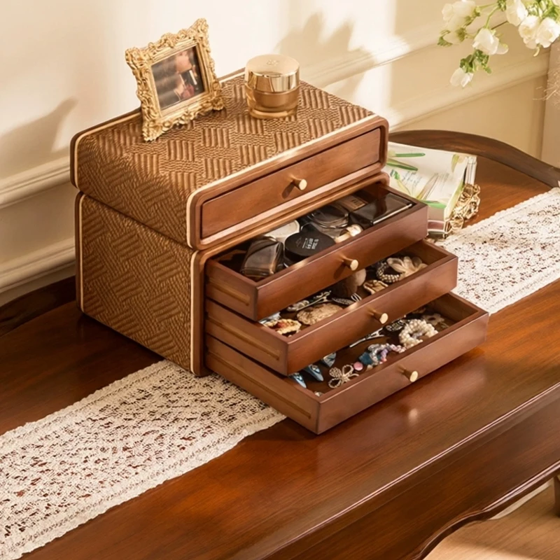 Vintage Drawer Style Jewelry Box, Multi-Tier Desktop Storage Organizer for Rings & Earrings, High Aesthetic Bedroom Accent