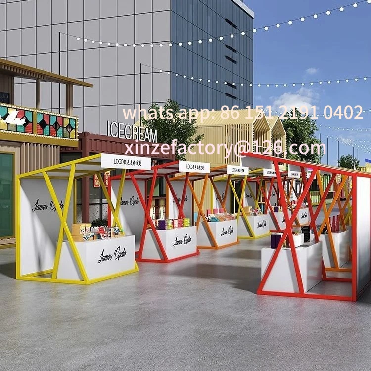 تخصيص التجارية الشارع الغذاء وجبات خفيفة المشروبات عربة مبيعات السوق عرض رفوف كشك الطعام المحمول كشك رفوف