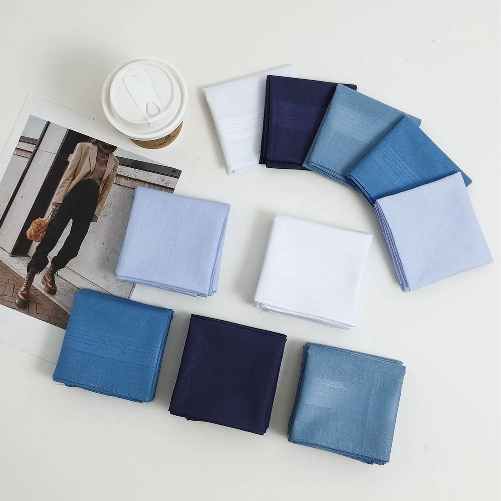 12Pcs Pure Cotton Square Towel Pocket Towel Gift Towel Set Handkerchief  Plain Men's Striped Suit Solid Color 40cm