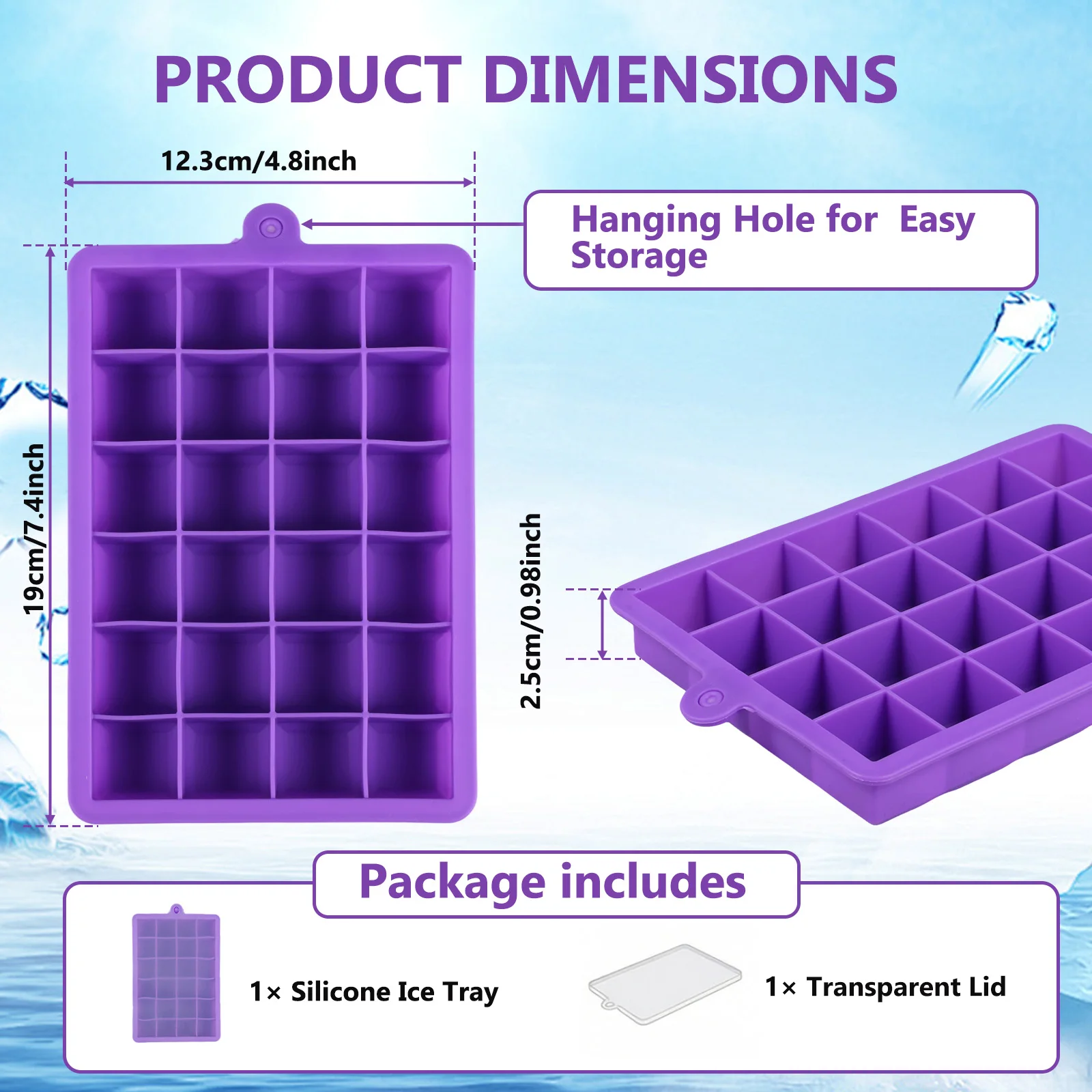 24-Cavity Silicone Ice Cube Tray with Lid Easy Release Freezer Ice Mold Small Ice Cube Tray for Whiskey Coffee Juice Kitchen Use