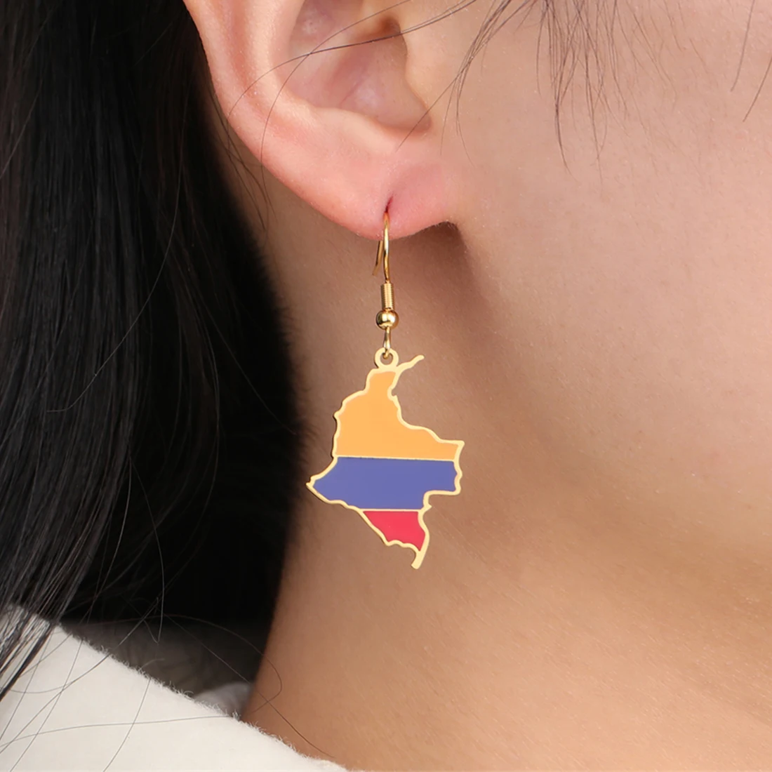 Colombia Map Earrings Women Stainless Steel Trendy Colombiana Flag Pendant Earring Ethnic Patriotic Jewelry Gifts