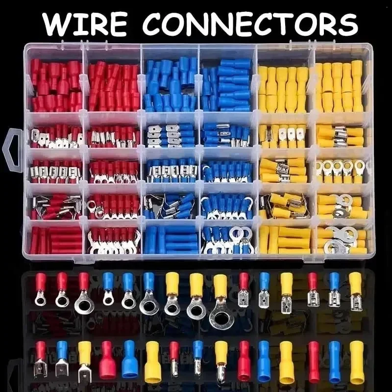 New Insulated Cable Connector Electrical Wire Crimp Spade Butt Ring Fork Set Ring Lugs Rolled Terminals Assorted Kit