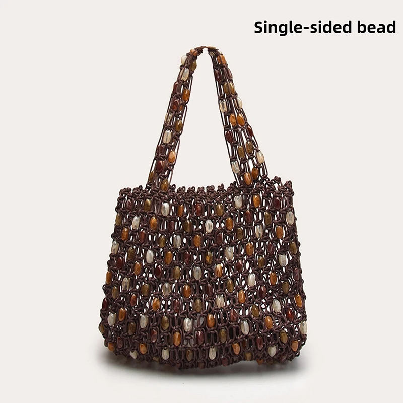 Vintage Handgefertigte Perlen-Handtasche Nischen-Designer Luxus Ausgehöhlte Bucket Bag Neue Sommer Damen Strand-Urlaubstasche – Detail 24