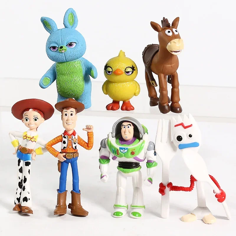 Disney 7pcs/set Toy Story 4 Woody Jessie Buzz Lightyear Bullseye Forky Ducky Bunny PVC Figures Kids Birthday Cake Decoration Toy